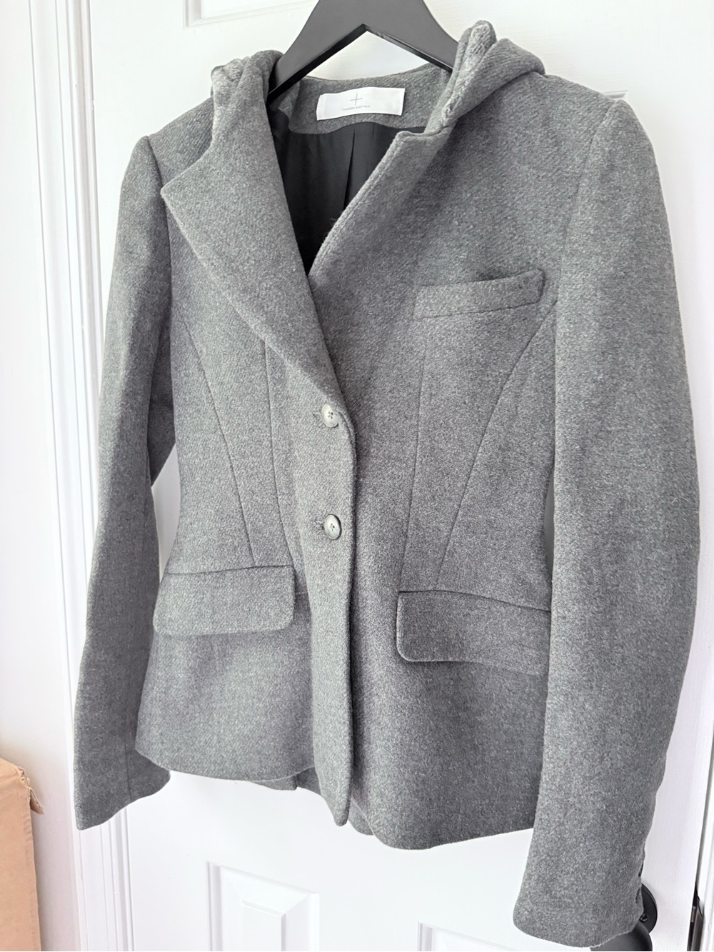 Women's Gray Hooded Wool-Blend Jacket